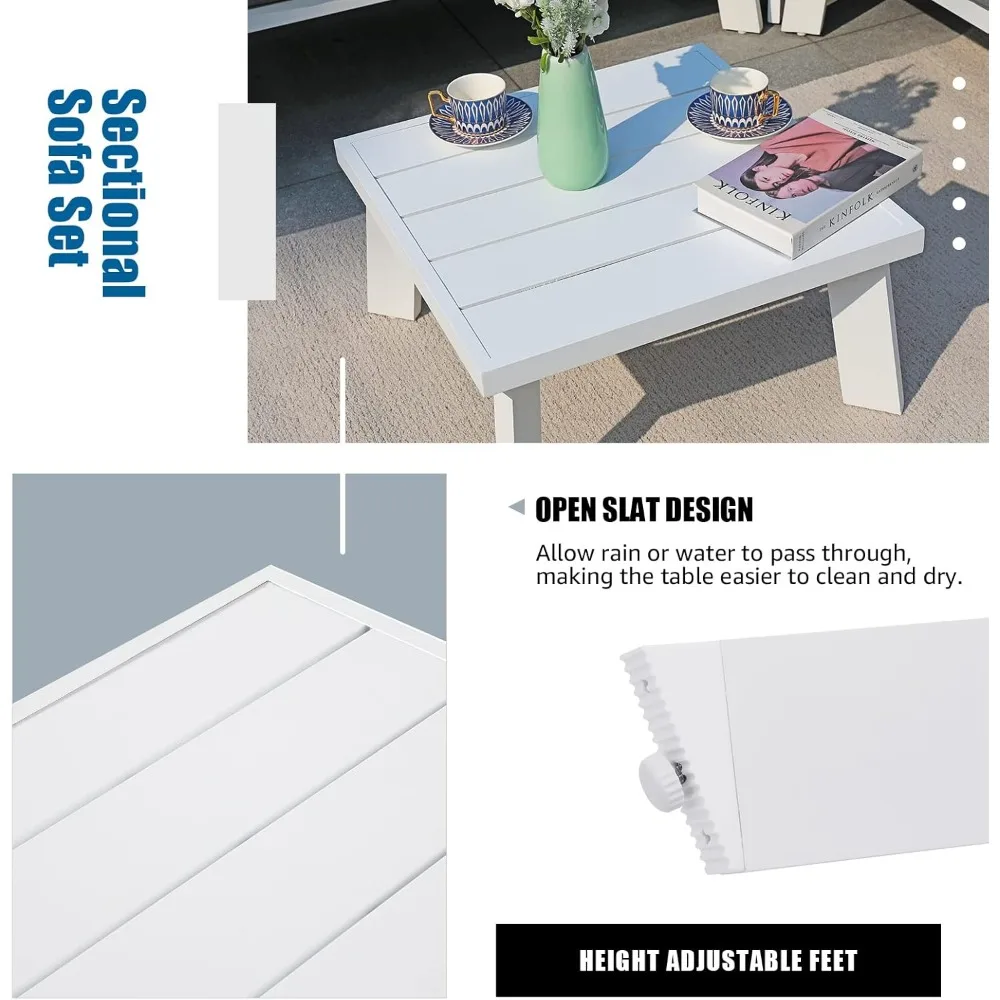 4-Piece Outdoor Patio Furniture Set L-Shaped Aluminum Sectional Sofa with Coffee Table Patio Conversation Set with Cushions 6