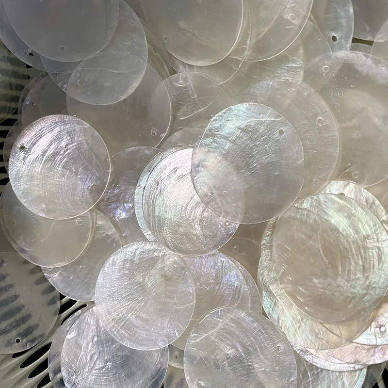DIY Lighting Fixture Wind Chime Accessories Semi Transparent Soft Shell Circular Double Hole Mirror Raw Materials 50mm 100PCS natural shell ornaments