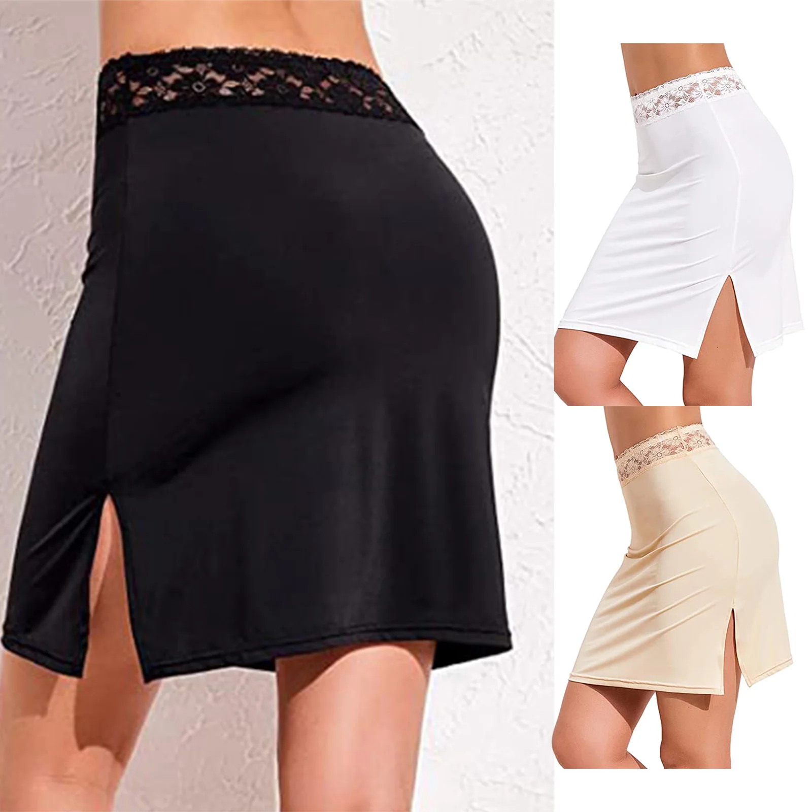Womens Underskirt Soft Half Slips Dress Summer Ladies Underwear Thin High Waist Elastic Anti-Penetrating Underskirt Lining 5