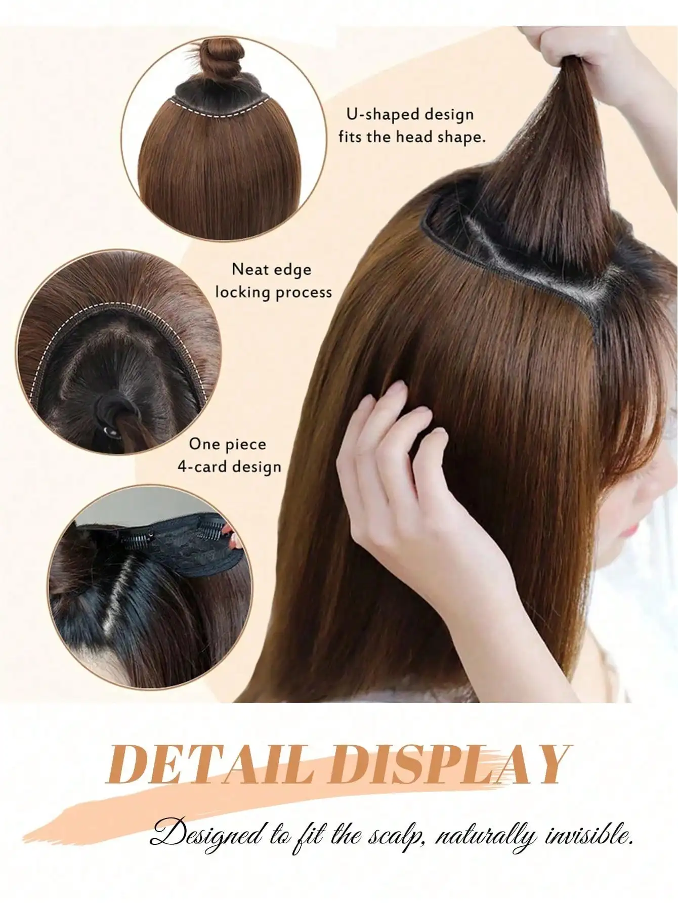 Synthetic Brown Black U Shaped Half Head Wig for Women