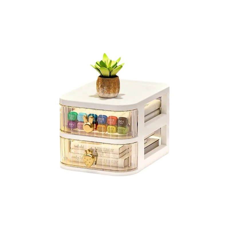 Cartoon Pattern Desktop Organizer with Drawer-Style Storage Box for Office and Cosmetic Essentials