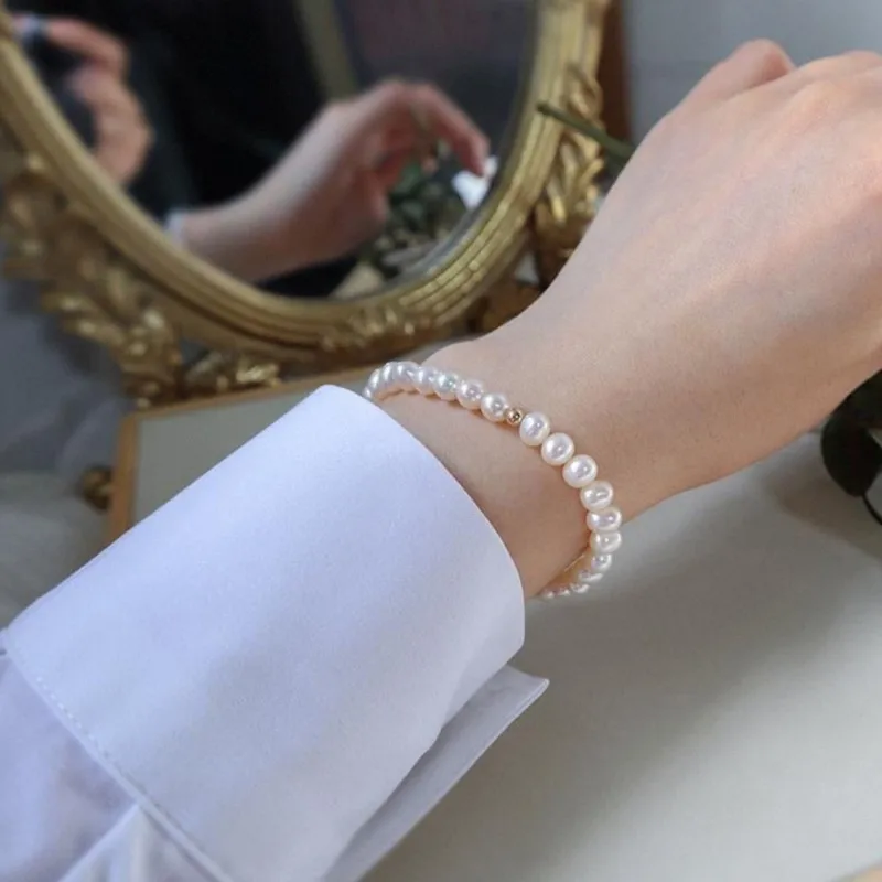 French Retro Pearl Elastic Chain Bracelet for Women Men Versatile Temperament Bracelets Party Jewelry Gifts