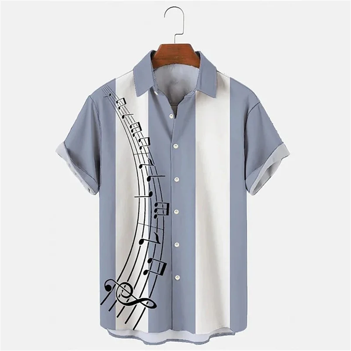 Note Striped Sheet Music Print Men's Shirt High Quality Fashionable Men's Open Lapel Top Comfortable Men's Short Sleeve Shirt