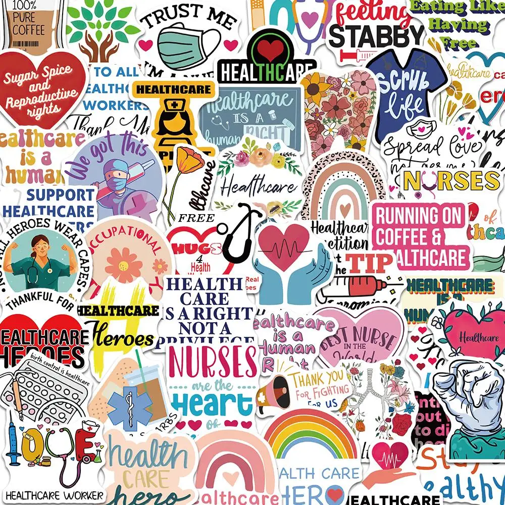 10/52Pcs Medical Science Equipment Stickers Doctor Nurse Stethoscope Waterproof Healthcare Decals for Water Bottle Laptop Phone jesjeliu crystal acrylic retractable nurse badge holder glitter footprint rainbow baby bottle id card holder layard for keys