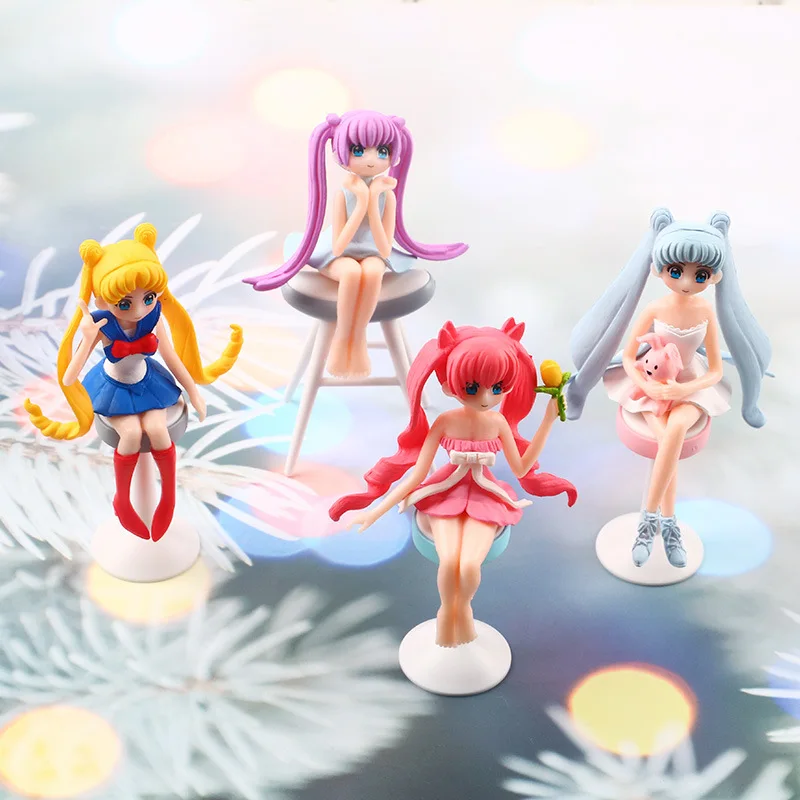 Anime Sailor Moon Action Figure Kawaii Beautiful Girls Car Ornaments Cartoon Stool Dolls Cake Baking Decoration Birthday Toys