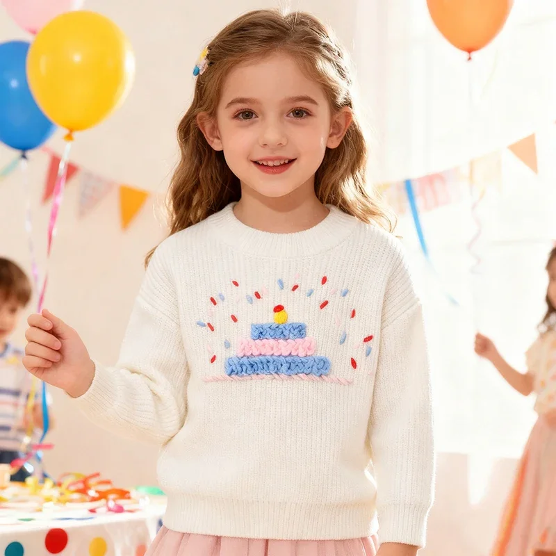  스웨터 니트  아동복 패션  자수 케이크 탑스 아우터웨어 소녀 소년 풀오버 생일 파티 의류