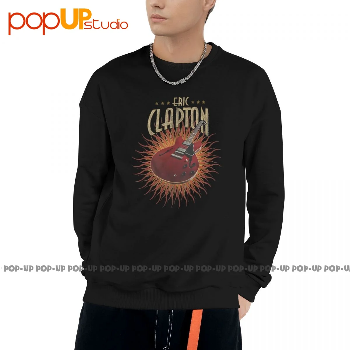 Eric Clapton Fire Background Gibson Les Paul Felpa Pullover Camicie Rare Unique Natural Hot Selling