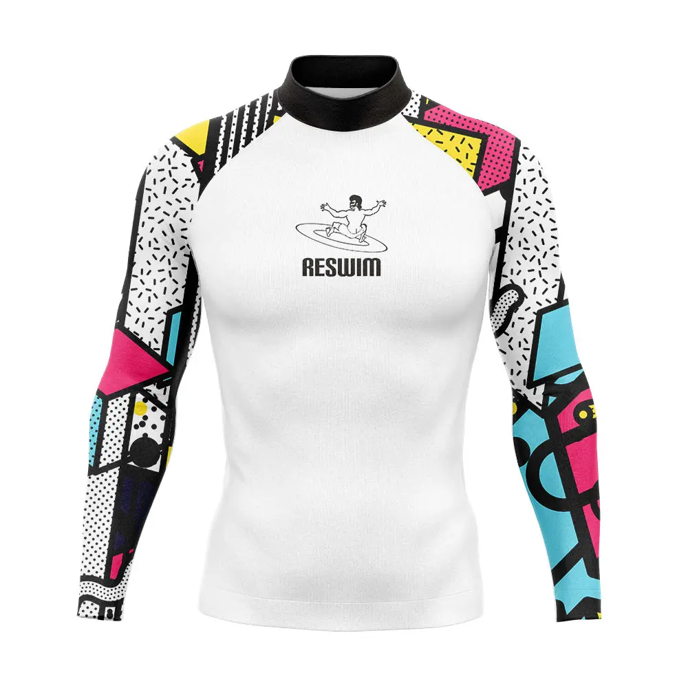 New Men's Surfing Diving Swimsuit Funny Rash Guard Long Sleeve Tight Swimming T-shirt Beach UV Protection Swimwear GYM Rashguard 3