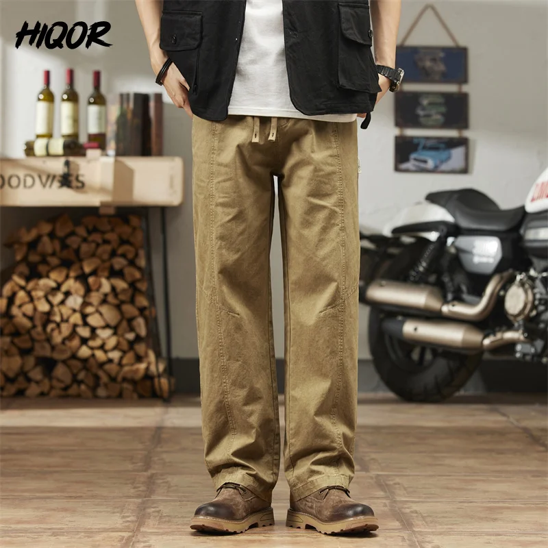 HIQOR 남성 카고 바지 2025 봄 새로운 스트레이트 튜브 야외 작업 작업복 Hombre Baggy 캐주얼 바지 Y2k 남성 바지 남성용