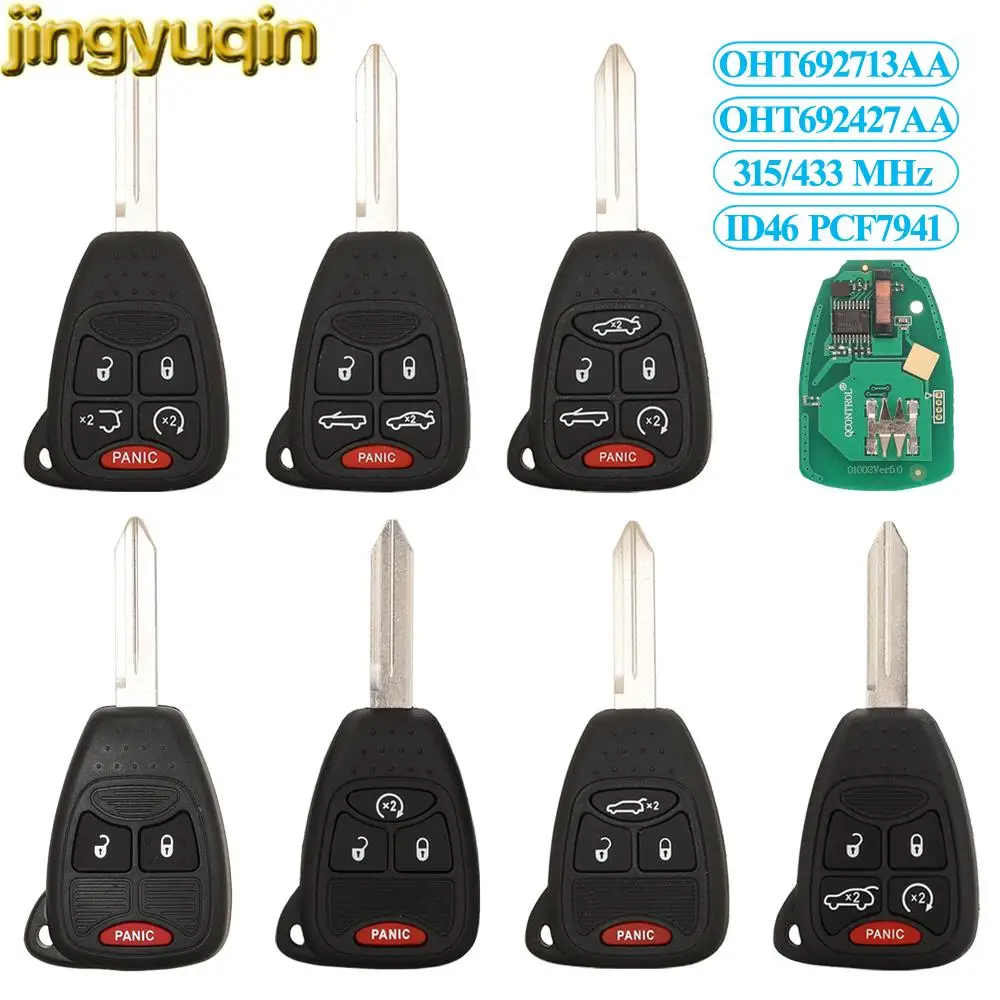 Jingyuqin Remote Car Key Fob ID46 315/433MHZ For Jeep Commander Chrysler 300 200 Aspen Sebring DODGE OHT692713AA OHT692427AA