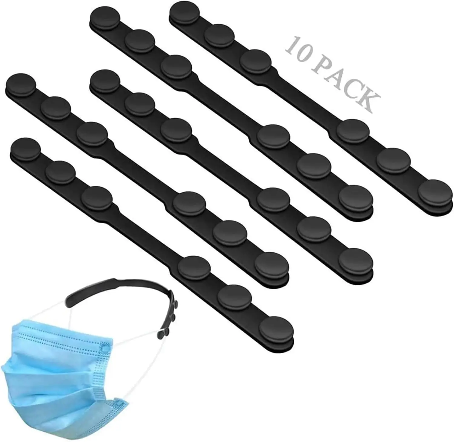 Personne portant un masque covid avec les extensions en silicone derrière la tête, oreilles libérées.