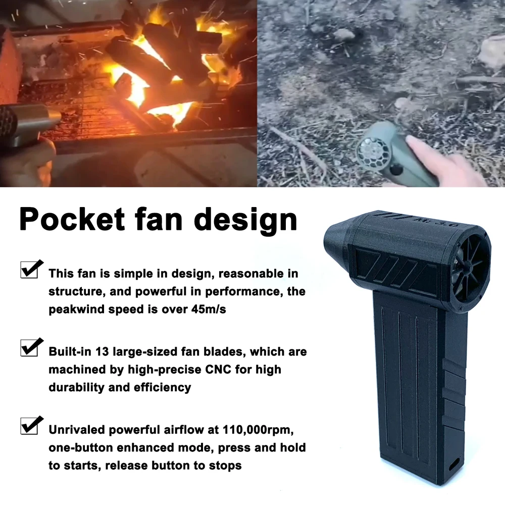 130000RPM Turbo Fan Silent High Power Jet Fan Speedy Brushless Motor Air Duster Type-C PD Fast Recharging Dust Blower Air Blower 2