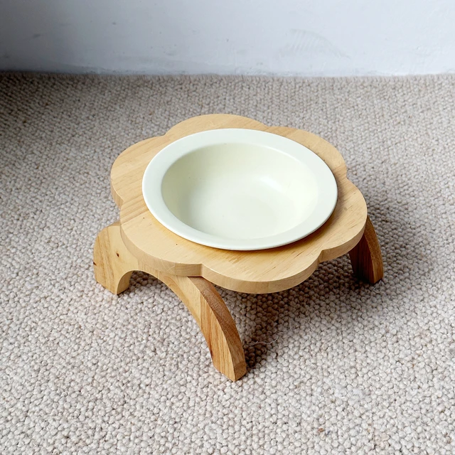 Pet Ceramic Bowl/Stainless Steel Bowl and Wooden Bowl Stand Set, Cat Bowl with Slightly Tilted Stand, Cat and Dog Supplies 3