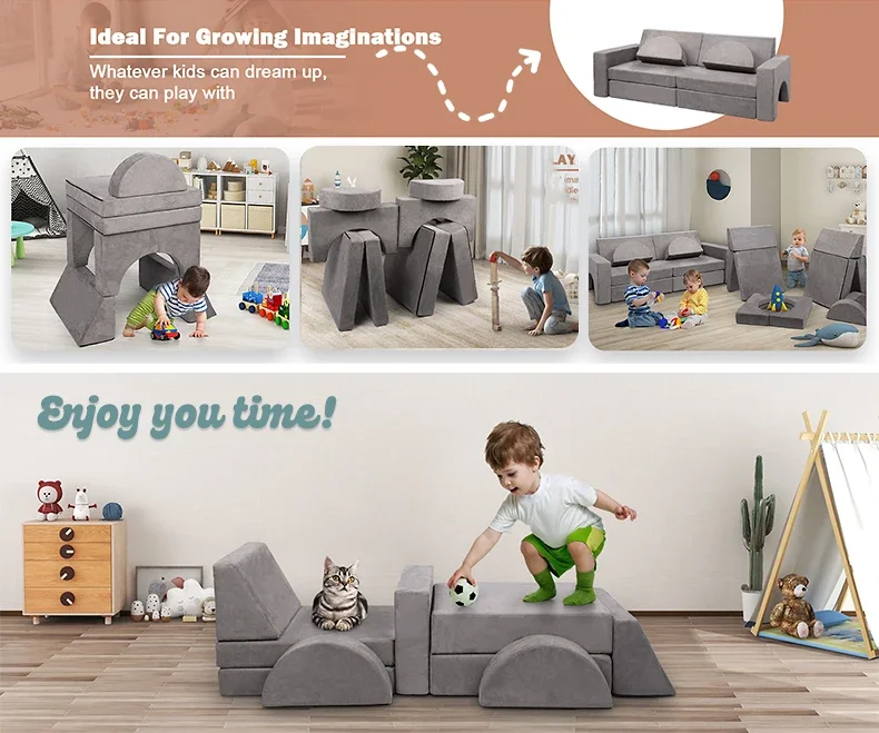 Indoor Toddler Foam Kids Play Couch Children Modular Sofa for Living Room Soft Play Sets for Boys and Girls