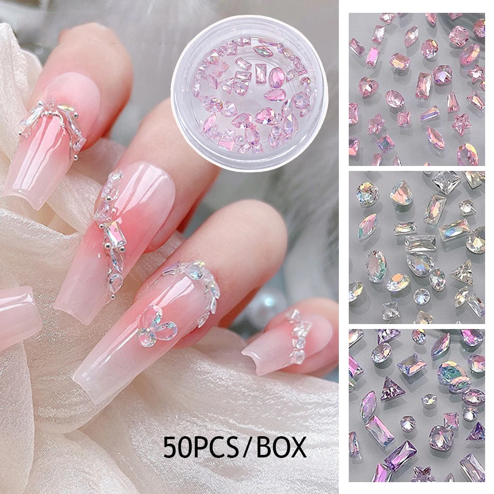 1 Box Mix Nail Rhinestones 3D Diamond Manicure Decoration AB Crystal Zircon  Nail Gems Charming Sparkling Nails Accessories 네일파츠