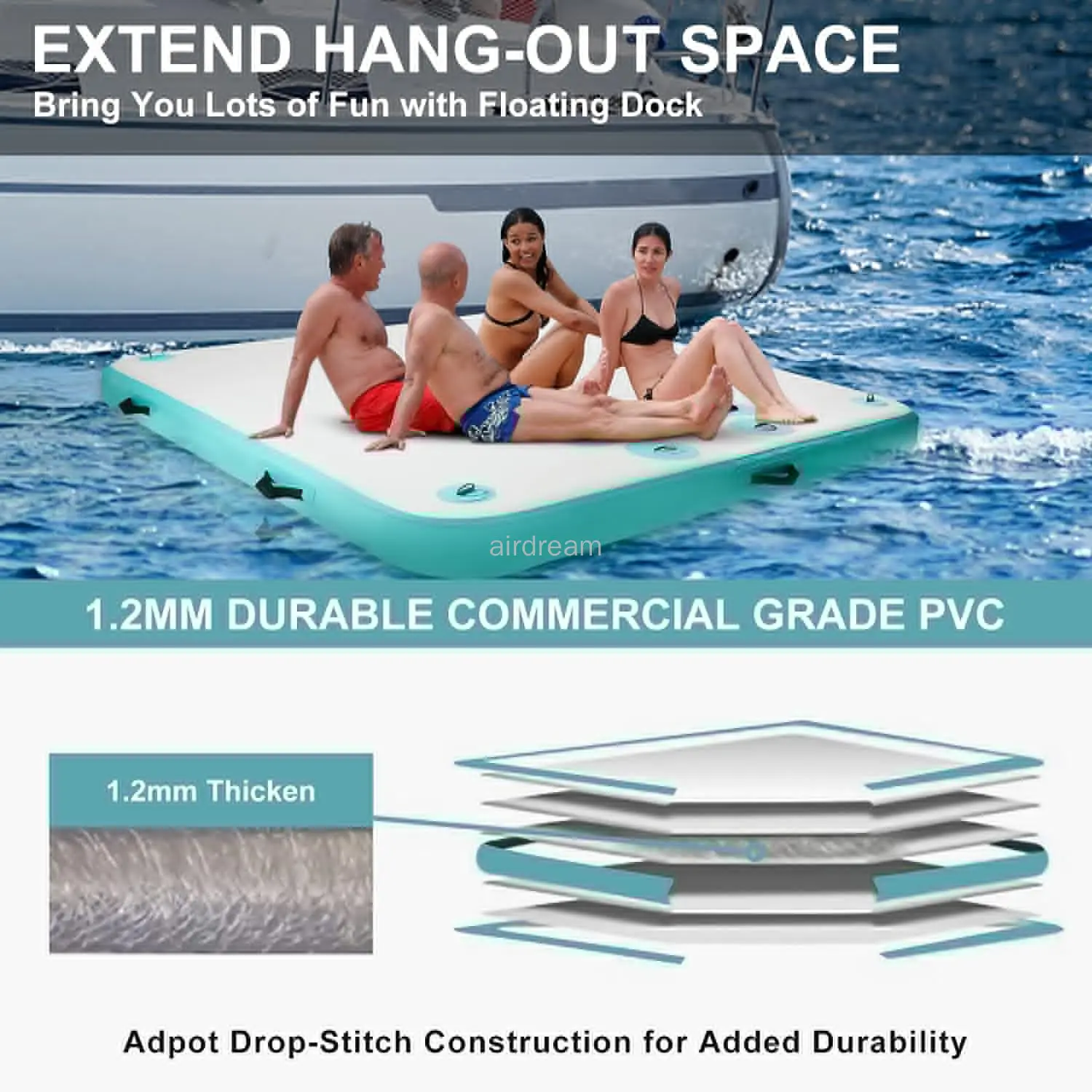 6/8ft Floating Dock Water Platform, Multi-People Inflatable Non-slip Floating Mat, Dock Platform for Lake/Island/Swimming Pool 4