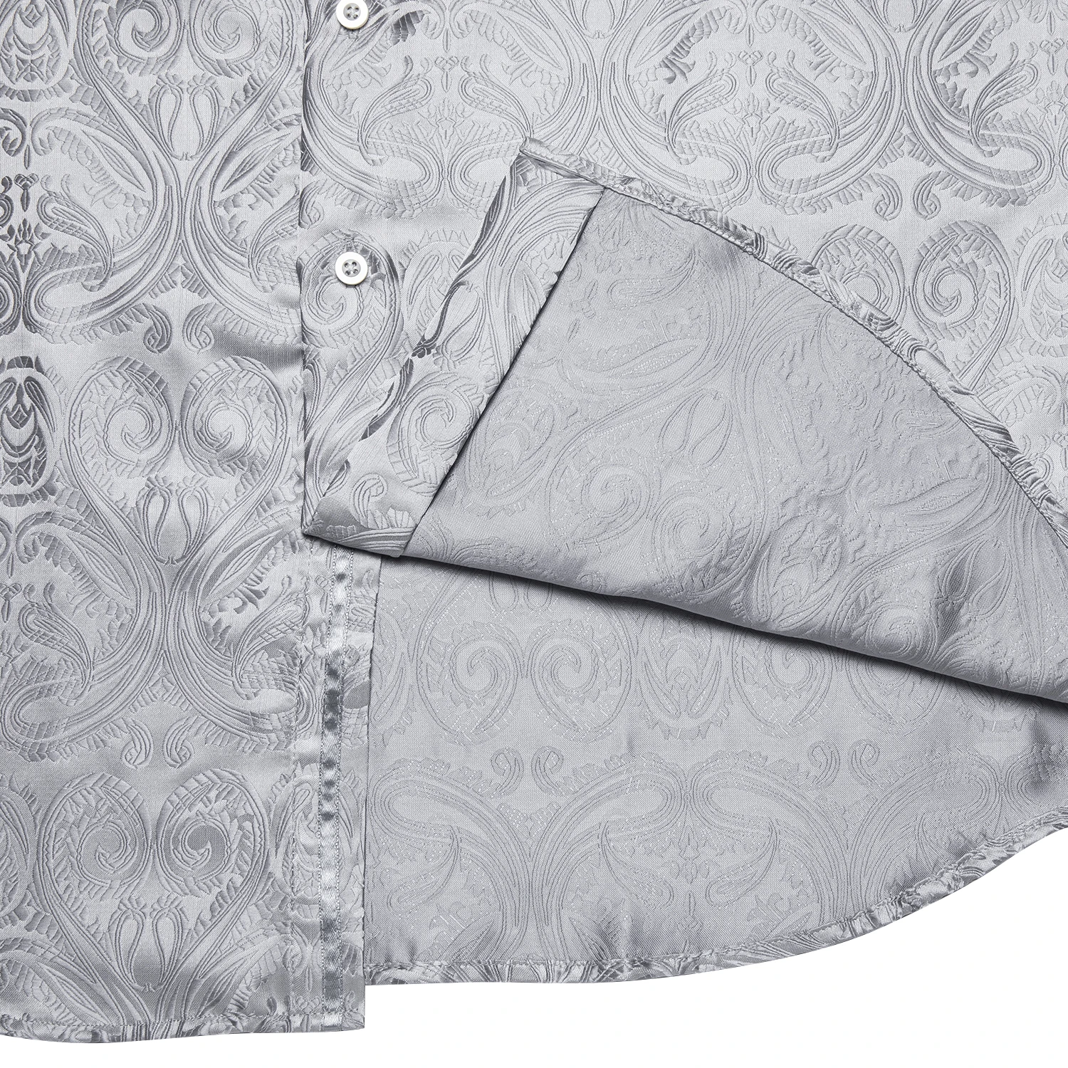 DiBanGu Luxury Silver Paisley Silk Long Sleeve Shirts For Men Designer Casual Tuxedo Dress Shirt Wedding Prom Party Men Clothing