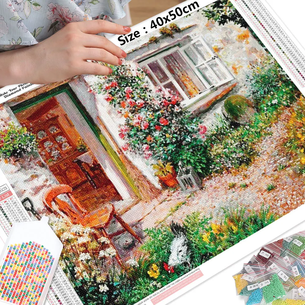 Landscape Diamond Painting House Mosaic Garden Embroidery Complete Kit Rhinestone Pictures Wall Decor HUACAN