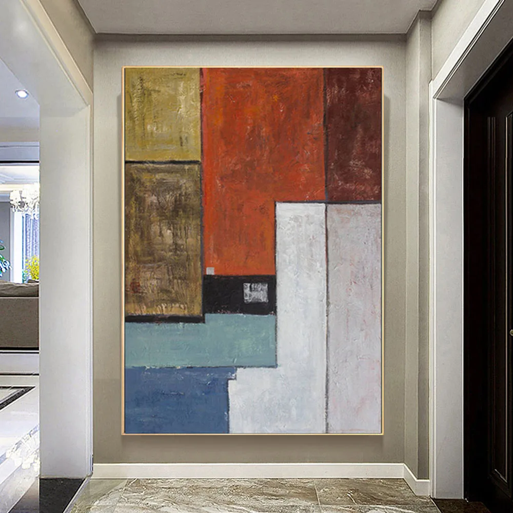 

Handmade Color Block Pattern In Different Color Image Abstract Canvas Oil Painting Home Decor Wall Picture For Living Room Mural