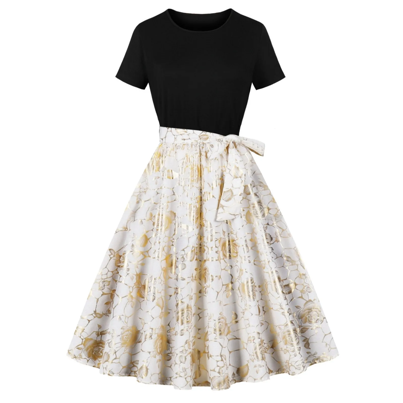 Cocktail Dresses For Women Summer European Retro Printed Big Hem Vestidos Elegant Temperament Casual Party Dress For Womens - 3