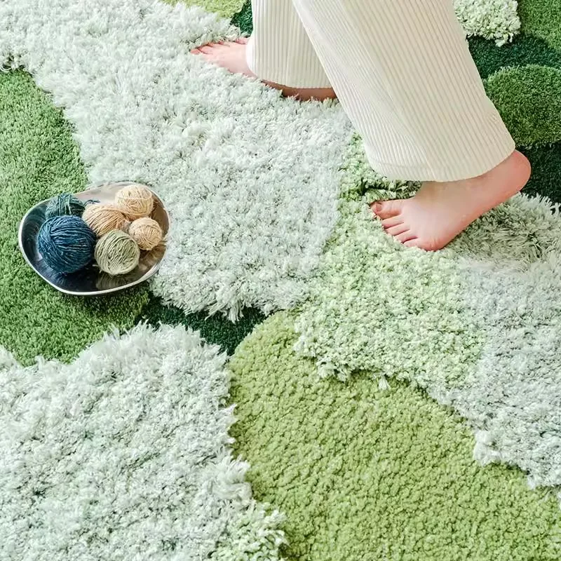 모던 포레스트 이끼 그린 거실 카펫, 두꺼운 불규칙 러그, 침실 장식, 홈 소파, 커피 테이블 바닥 매트