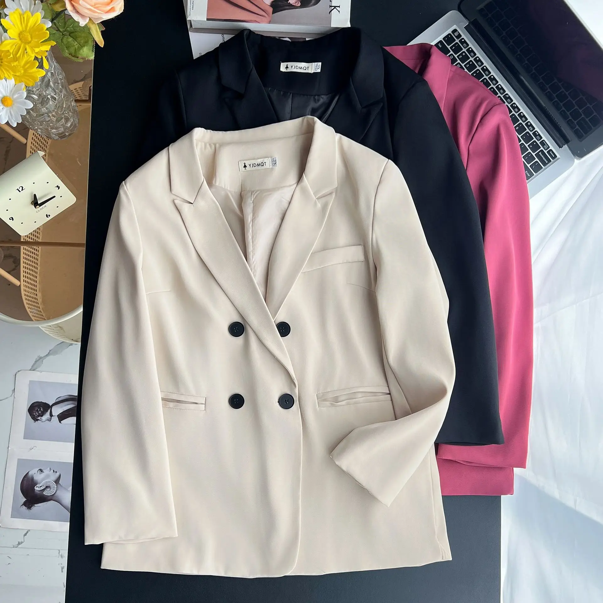 Women's Double Breasted Blazer, Casual Suit Jacket, Plus Size, Spring and Autumn, New, 00571