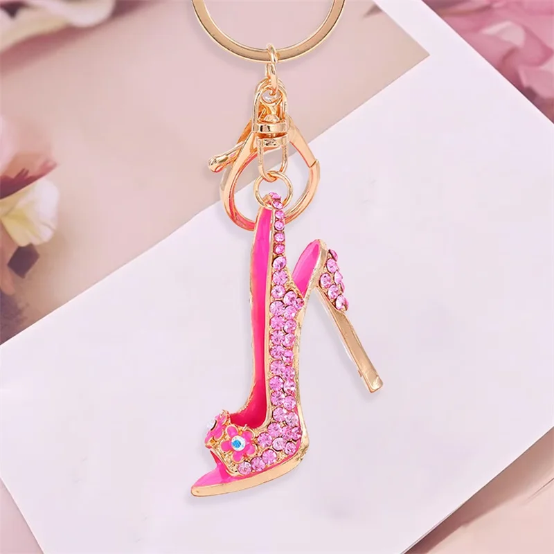 Elegant Crystal Stiletto Keychain Sparkling Shoe Charm Keyring Bag Pendant Fashion Accessories for Women