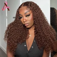 Perruque Lace Frontale HD Deep Wave en Cheveux Humains Chocolat Marron, Perruques Brésiliennes Remy en Cheveux Humains 13x4, Perruques Colorées Kinky Curly en Cheveux Humains 2