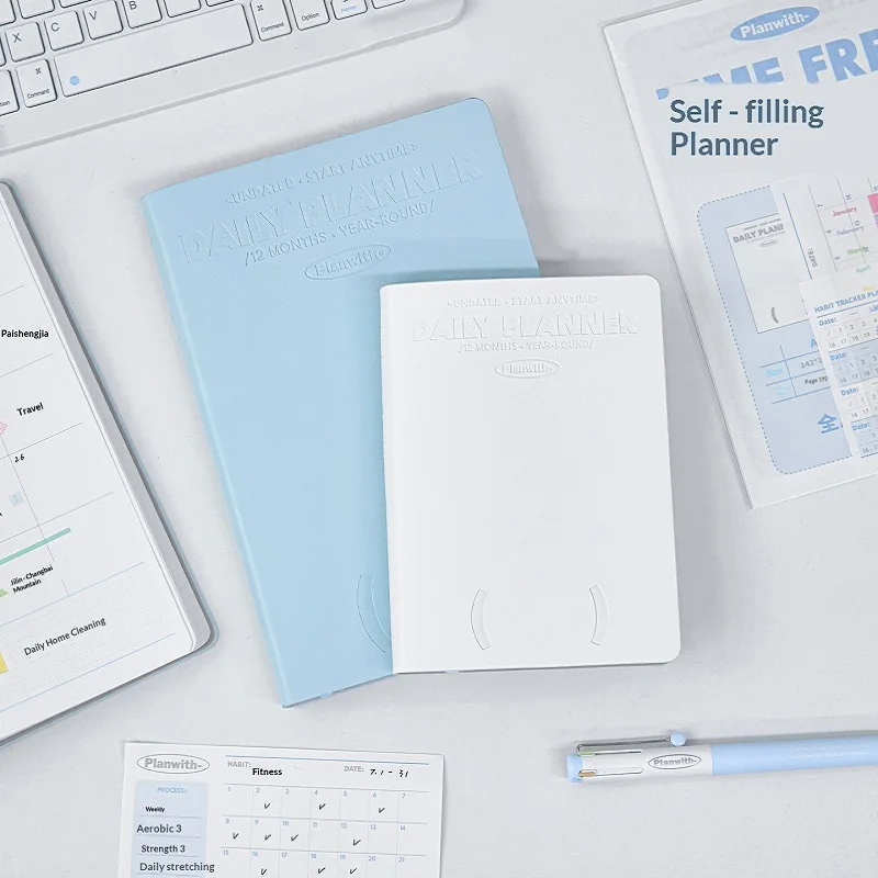 Planwith Undated Daily Planner - Premium A5 Notebook with 12 Monthly Plans, 53 Weekly Pages, Stickers, and Manual Organizer Journal