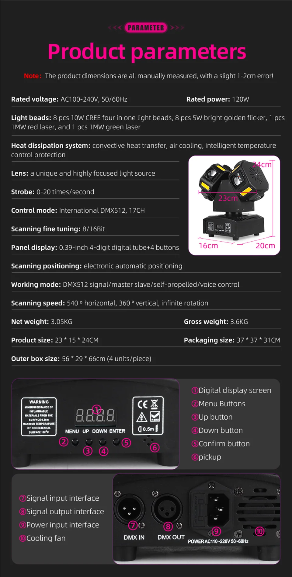 RGB Double Head Laser Moving Head Light DMX512 Strobe Beam Laser Effect Rotating