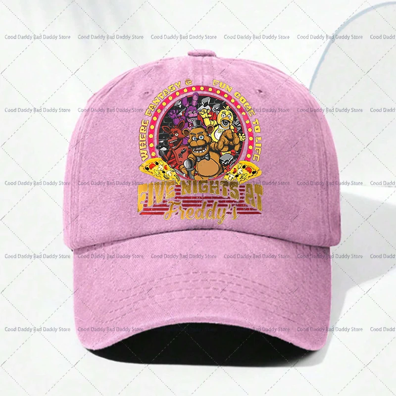 Vintage Washed Cartoon Baseball Cap with Five Nights at Freddy's Print