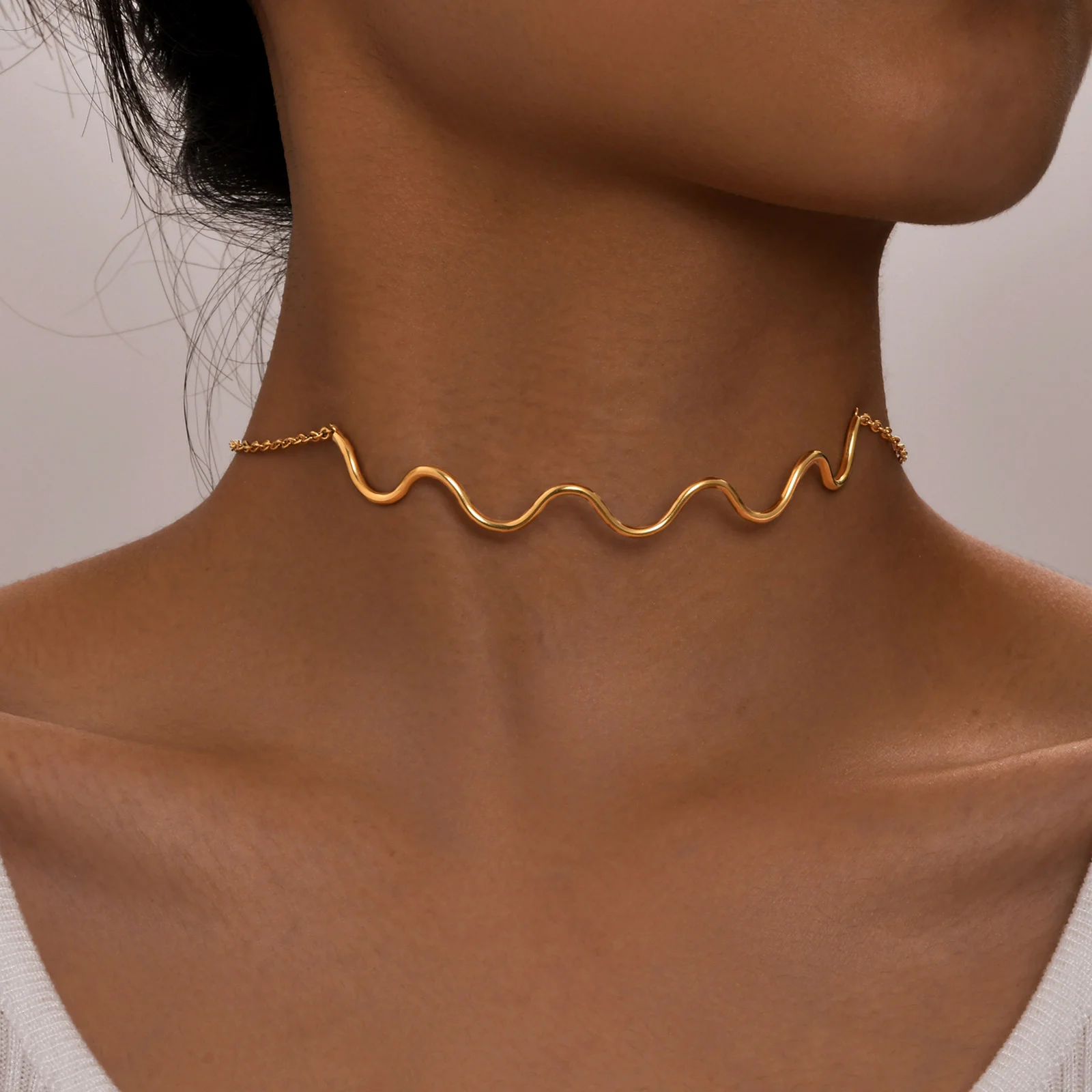 Chain Choker Necklace 18k Womens Gold Necklace Women Wave Choker