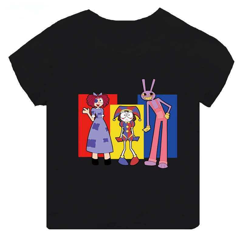 Hot Sale The Amazing Digital Circus Print Kids T-shirt Girls Clothes Baby Boys Black Short Sleeve Cotton T Shirt Children Tops 3