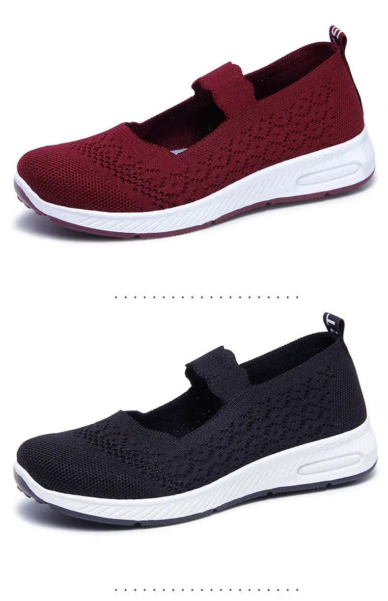 Cozy Sport Mary Janes Flats Women Knit Mesh Sneakers Breathable Summer Shoes Ladies Casual Flat Shoes Comfortable Loafers Black
