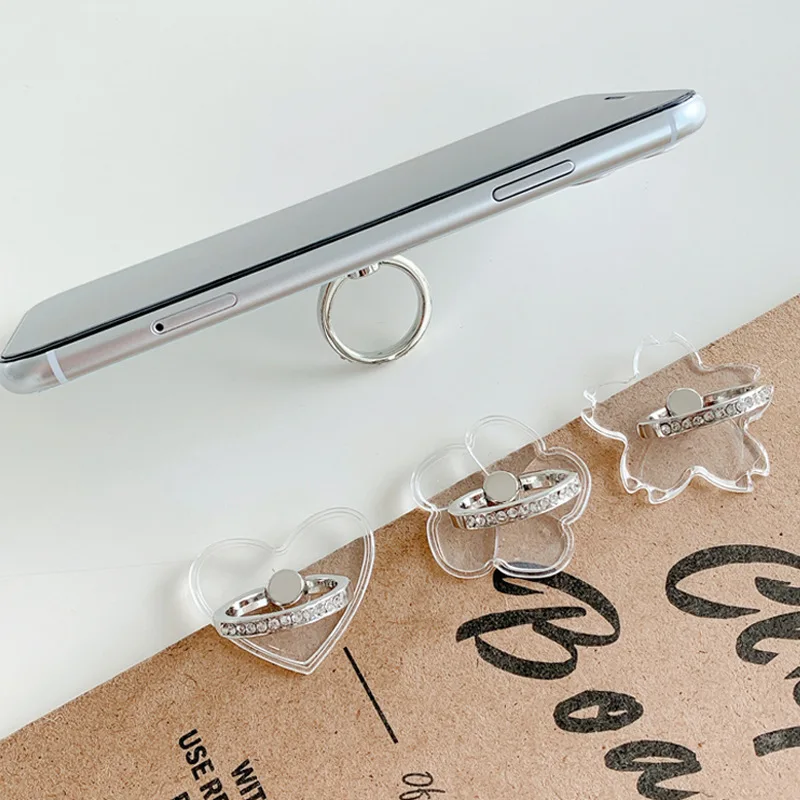 Universal Transparent Finger Ring Mobile Phone Smartphone Stand Round/Love/flower/rectangular/cat/Bear/star for IPhone PhoneGrip