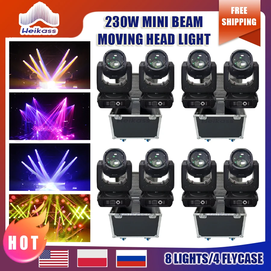 0 Tax 8Pcs Mini 7R Beam 230W Beam Moving Head Light Con Flycase Professional Equipment Stage Lights 230W 7R Dj Disco Club