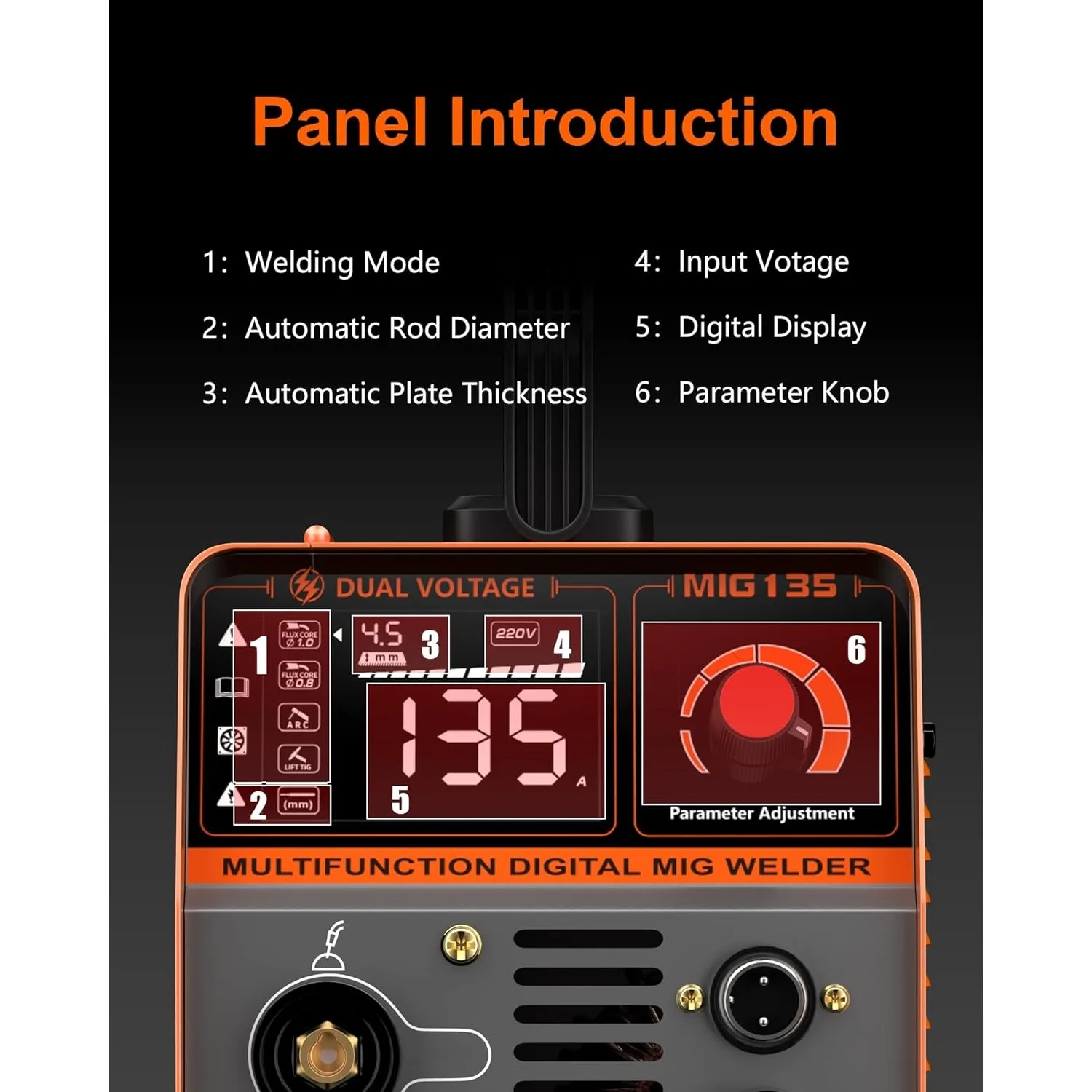135A Flux Core MIG Welder 110V 3-IN-1 MIG/ARC/Lift TIG Welding Machine IGBT DC Inverter Gasless Welder Synergy Welding Machine 4
