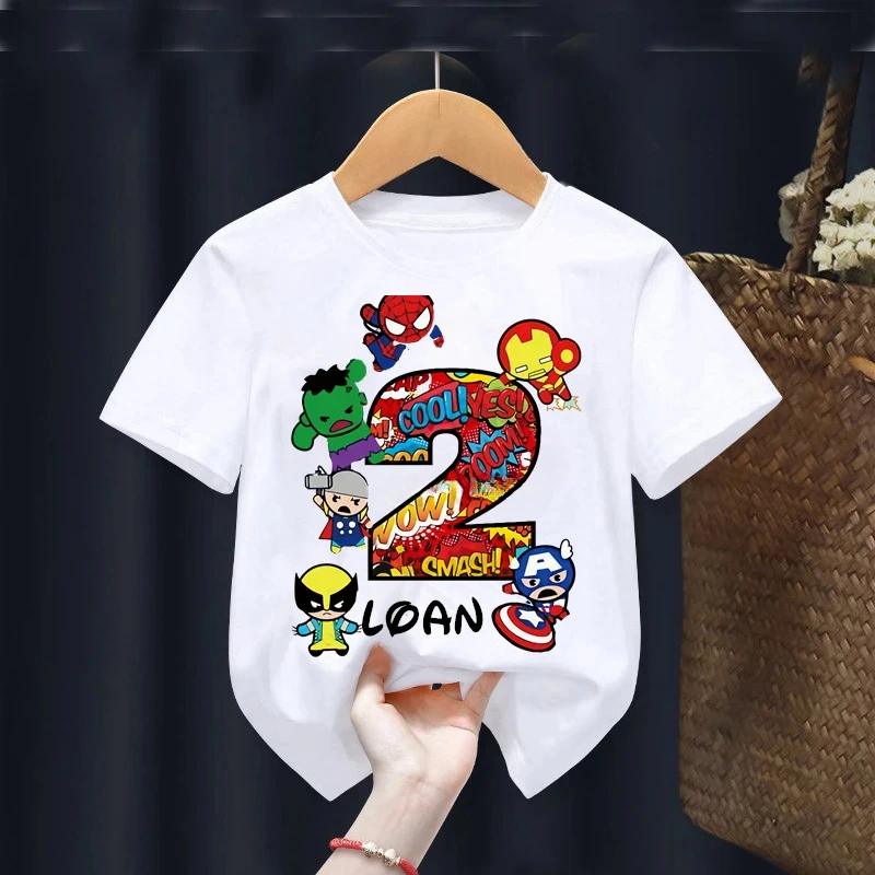 thumbnail image 1 of Camiseta de Spiderman de Marvel para cumpleaños de niño de 2, 3, 4, 5, 6, 7 y 8 años, camiseta personalizada con nombre para niña, ropa para fiesta de cumpleaños de superhéroe, 1 of 5