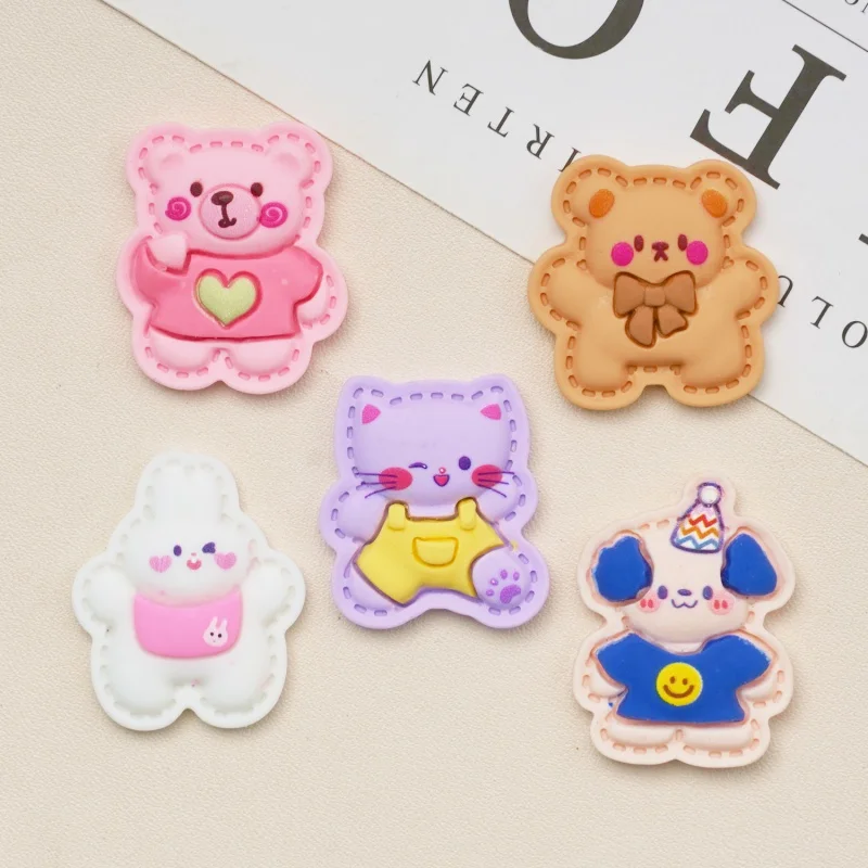 

10PCs New Cartoon Resin Dotted Line Fat Animal Style Flat Jewelry Barrettes Scrapbook Craft DIY Accessories Mini Statue