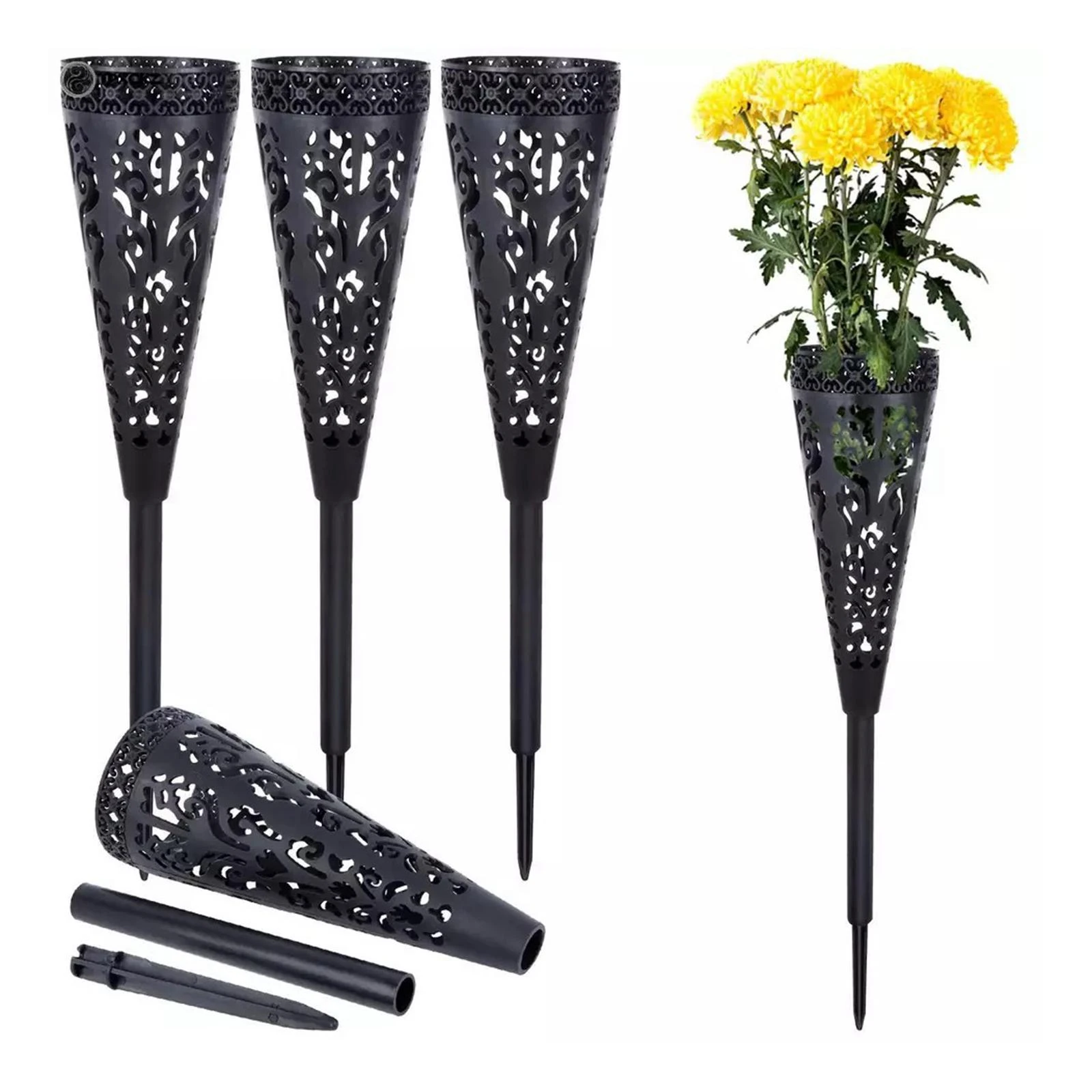 Hollow Grave Flower Holder Cemetery Grave Flower Vase for Garden Lawn