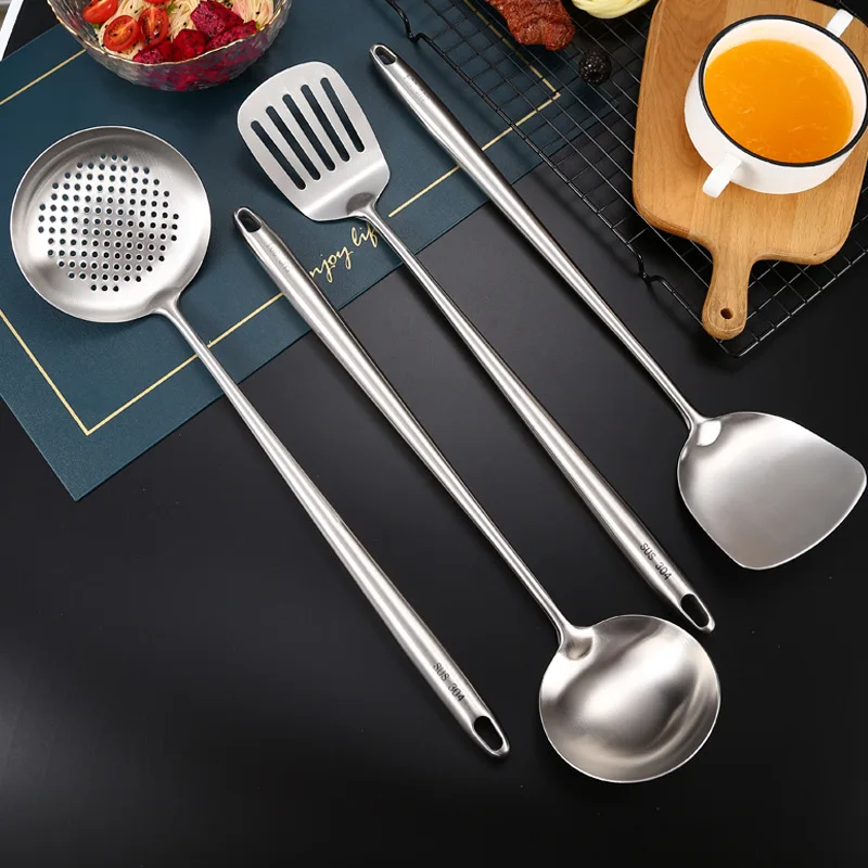 304 Stainless Steel Soup Spoon Cooking Spatula Long Handle Cookware Set Household Colander Frying Shovel Kitchen Gadgets