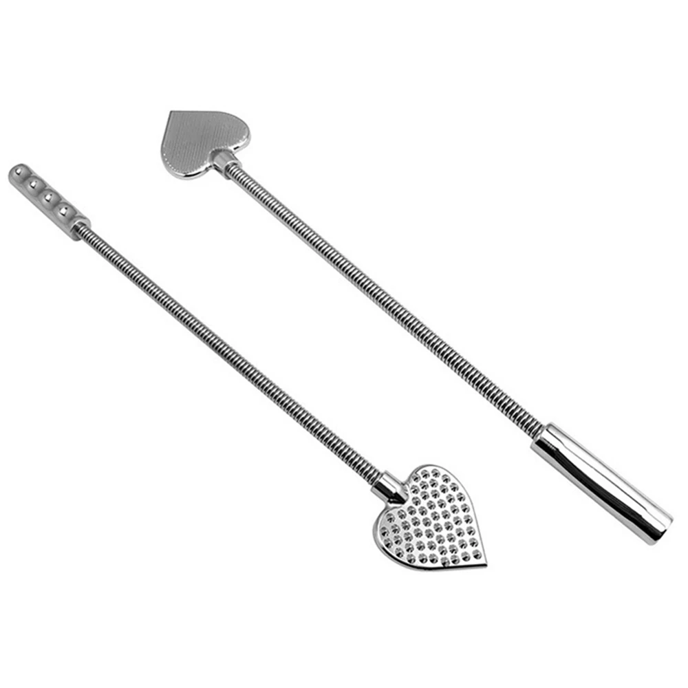32CM Heart-Shaped Riding Crop Stainless Steel Horse whip，Spike Pain Paddle, Bendable Spank Paddle 3