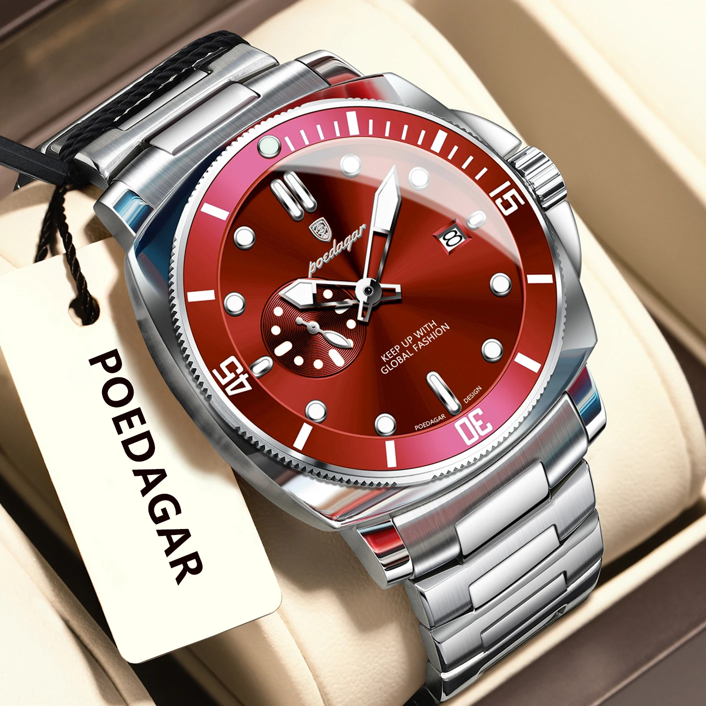 POEDAGAR Luxury Trendy Men Watch Waterproof Luminous Date Stainless Steel Male Watch Quartz Business Sports Men's Watches Reloj