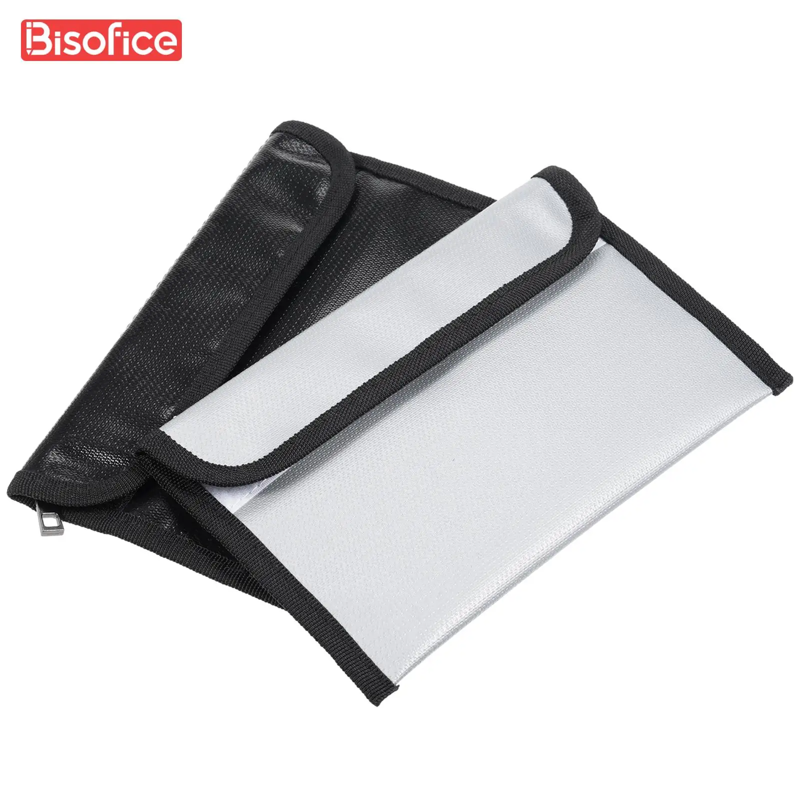 Bisofice Fireproof Document Bag Zipper Closure Cash Safe Storage Waterproof Pouch Sticky Strip for Money Cards Passport