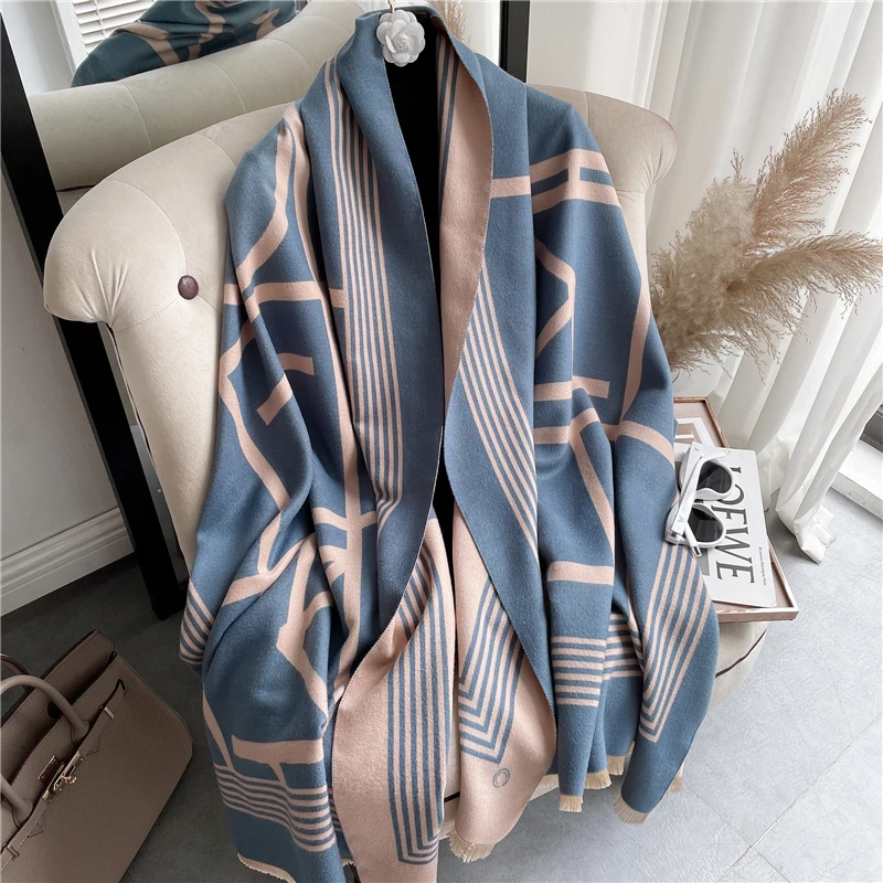 2022 Luxury Brand Cashmere Scarf for Women Fashion Warm Winter Blanket Thick Shawl Wrap Bandana Female Pashmina Bufanda Poncho 23