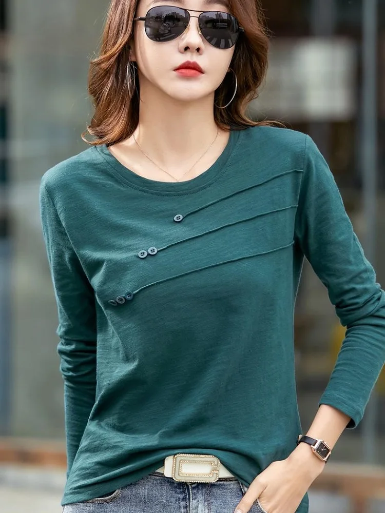 Casual Shirts for Women Loose Fashion Crew Neck Tops Long Sleeve