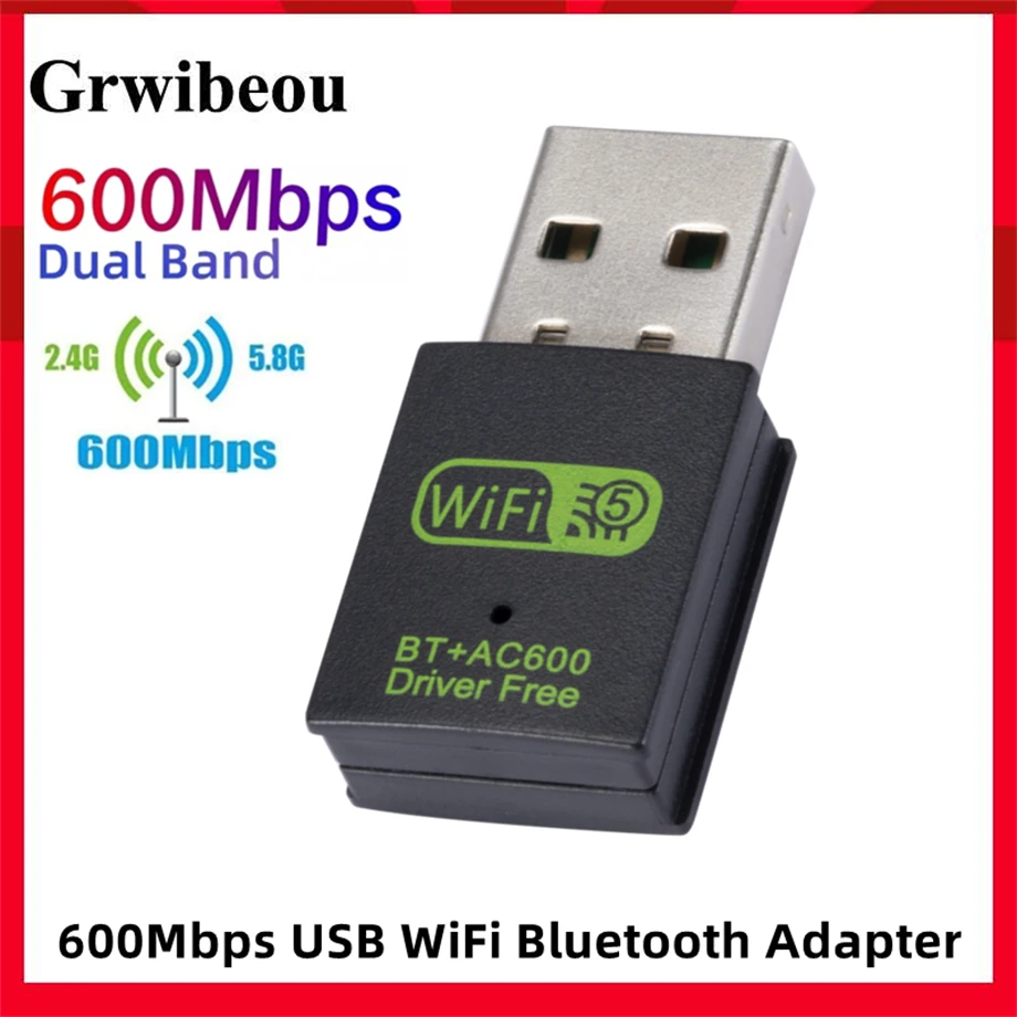 600Mbps USB WiFi 블루투스 5.0 어댑터 2 in1 동글 듀얼 밴드 2.4G/5GHz USB WiFi 5 네트워크 무선 Wlan 수신기 드라이버 무료