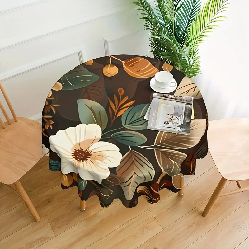 

Retro Bright Large Flower Pattern Home Kitchen Living Room Dining Dustproof Round Tablecloth Holiday Party Dinner Decoration