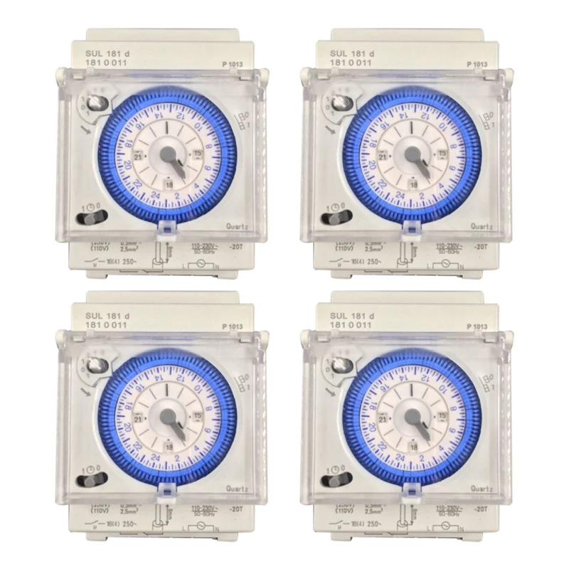 

Hot 4X Analog Mechanical Timer Switch 110V-220V 24 Hours Daily Programmable 15Min Setting Time Switch Relay SUL181D