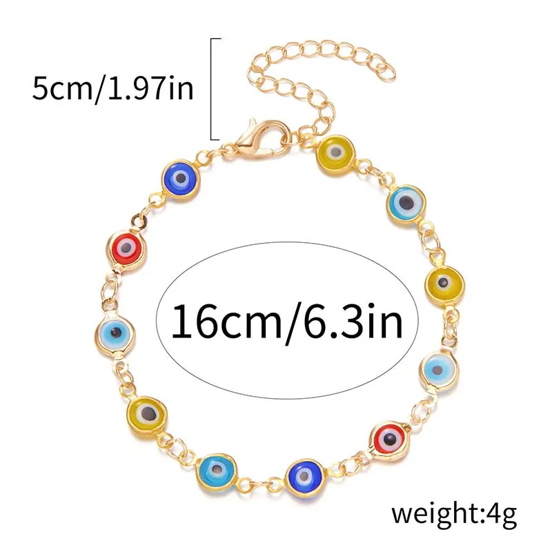 Bracciale Regolabile Con Ciondolo Occhio Di Allah E Perline Blu - Gioiello Moda Donna In Metallo Con Catena A Maglie - 4